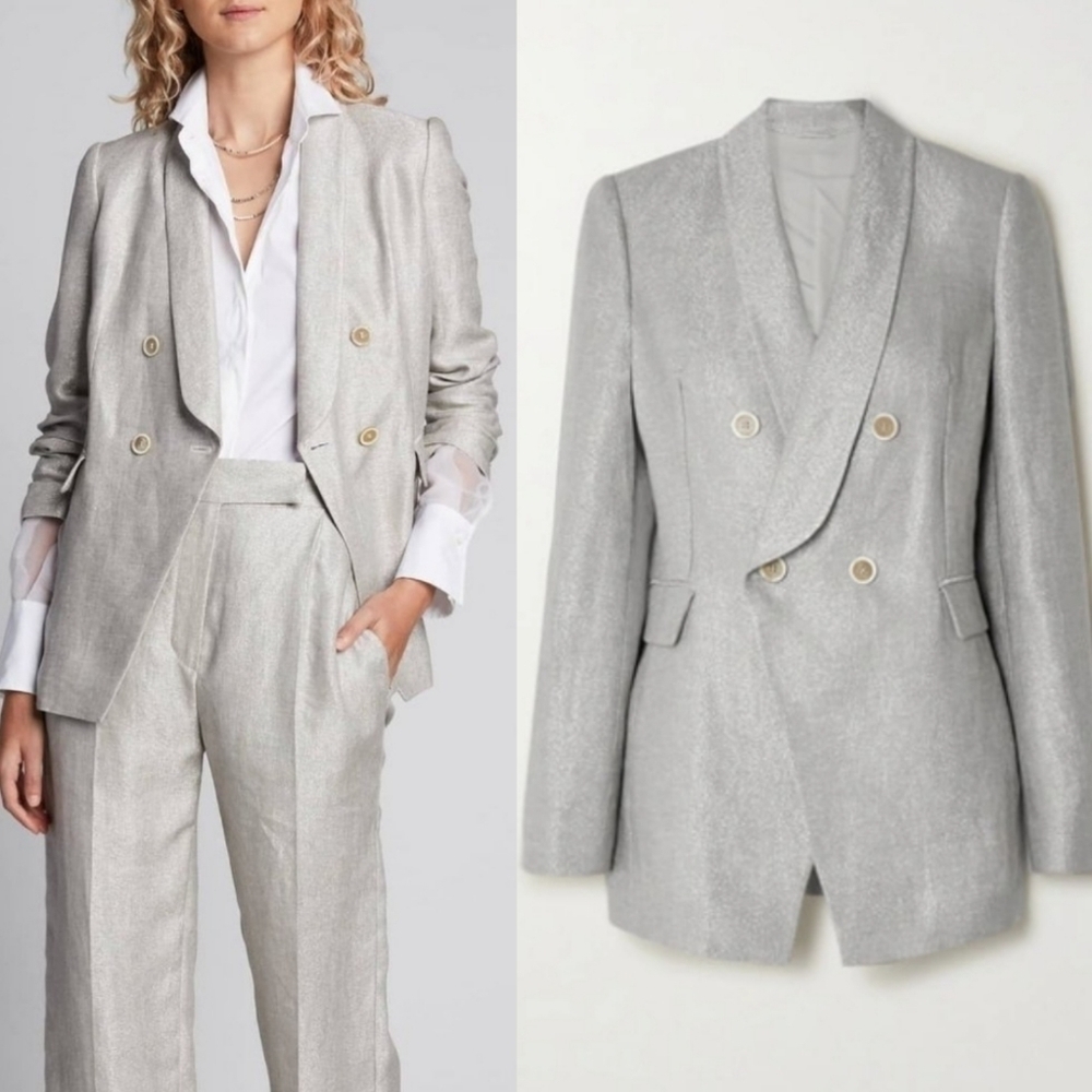 New BRUNELLO CUCINELLI Shimmered Linen Double-Breasted Blazer Jacket NWT Small